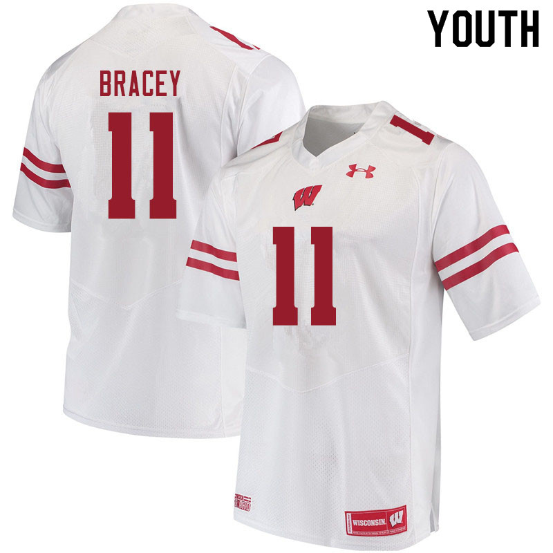 Youth #11 Stephan Bracey Wisconsin Badgers College Football Jerseys Sale-White - Click Image to Close